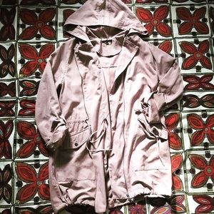 Mauve faux suede utility jacket with hood